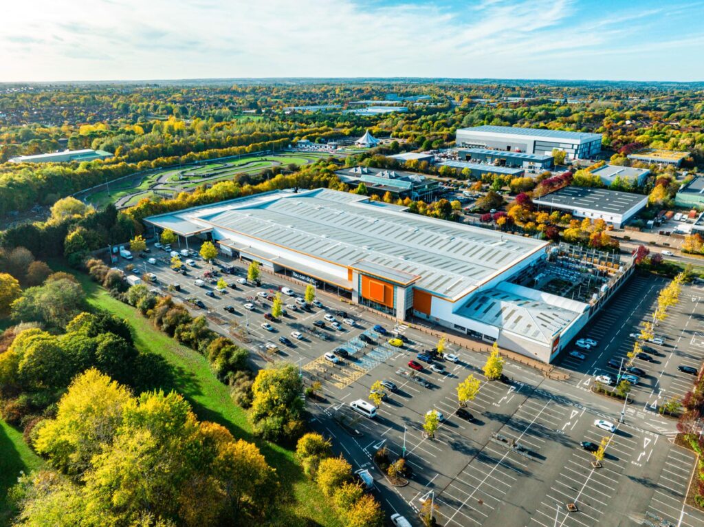 Aerial view of a large logistics and distribution centre